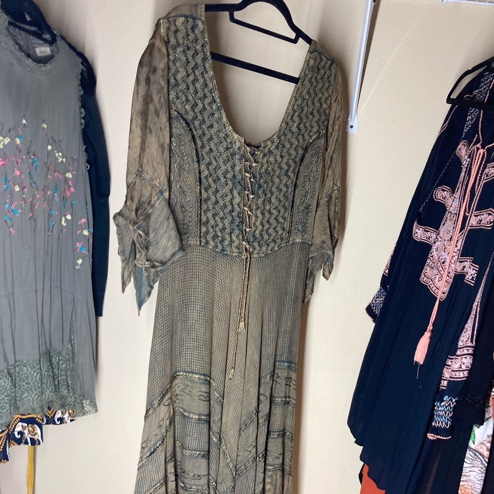 Flower Olive Green corset maxi dress, renaissance, free size the little bazaar